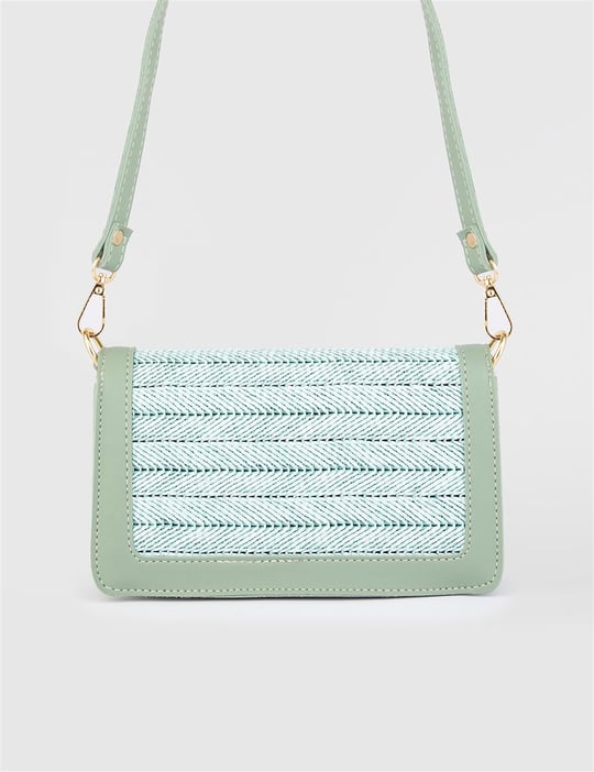 Yulene Mint Green Women's Straw Shoulder Bag - İLVİ