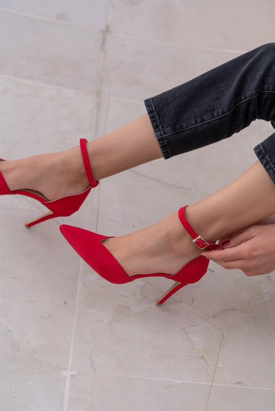 Bonita Kırmızı Saten Topuklu Ayakkabı | Ece'nin Butiği