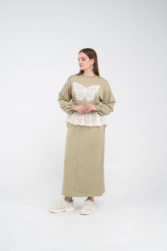 Danter Detaylı Kelebek Nakışlı İkili Takım | K8068