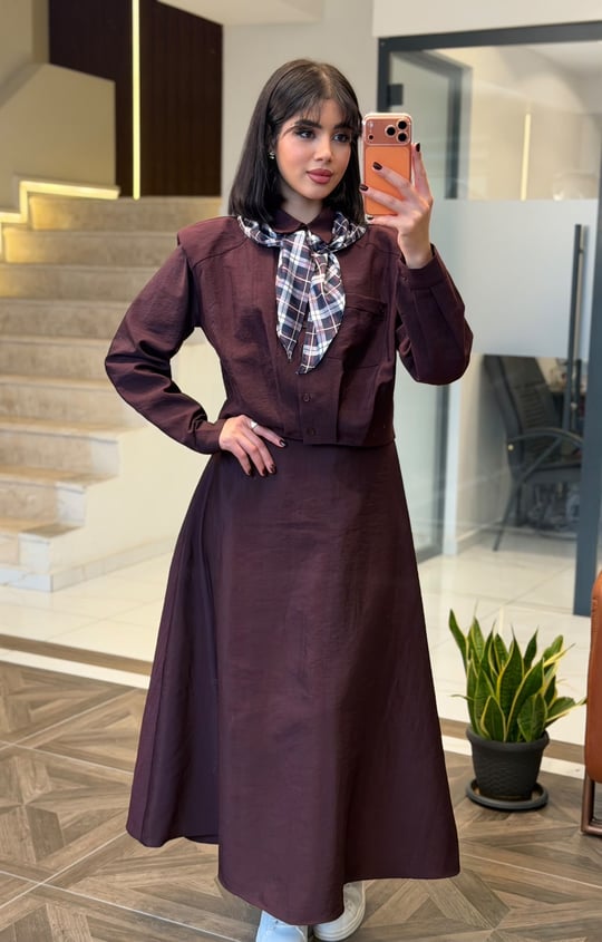 Fular Detaylı İkili Takım K1875 Bordo