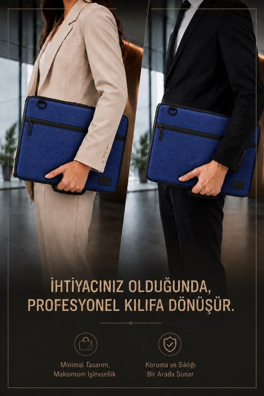 Classone 3in1 Serisi CLK141 13,14 inch Uyumlu Tablet Laptop El ve Omuz Çantası Lacivert