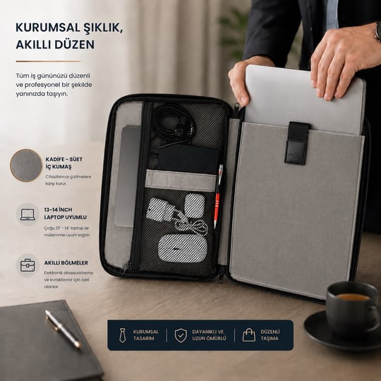 Classone 3in1 Serisi CLK141 13,14 inch Uyumlu Tablet Laptop El ve Omuz Çantası Lacivert