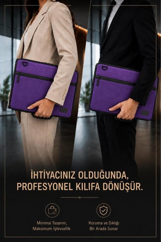 Classone 3in1 Serisi CLK143 13,14 inch Uyumlu Tablet Laptop El ve Omuz Çantası Mor