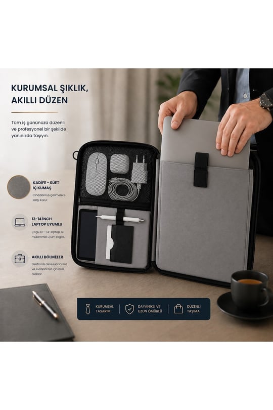 Classone 3in1 Serisi CLK146 13,14 inch Uyumlu Tablet Laptop El ve Omuz Çantası Pembe