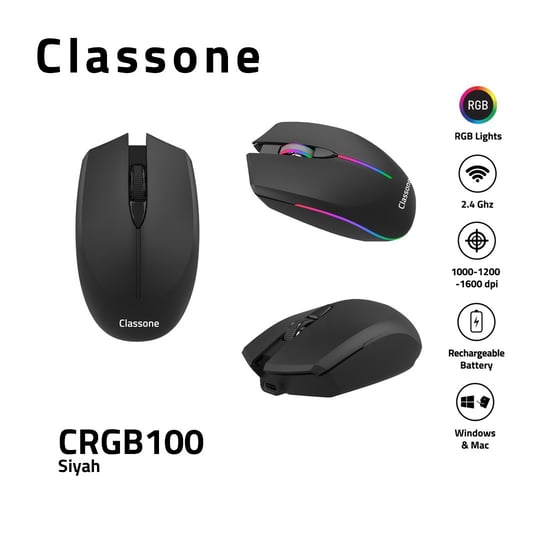 Classone Crgb100 2.4 Ghz Rgb Işıklı Efektli Pilsiz Notebook/Ipad/Tablet  Kablosuz Mouse