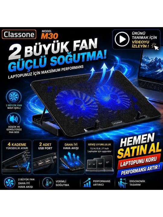 Classone M30 Mavi Led 15.6' Gaming Oyuncu Notebook Soğutucu