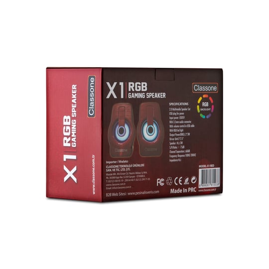 Classone X1 Black Rgb Işıklı  Gaming  Usb Hoparlör Kırmızı Speaker