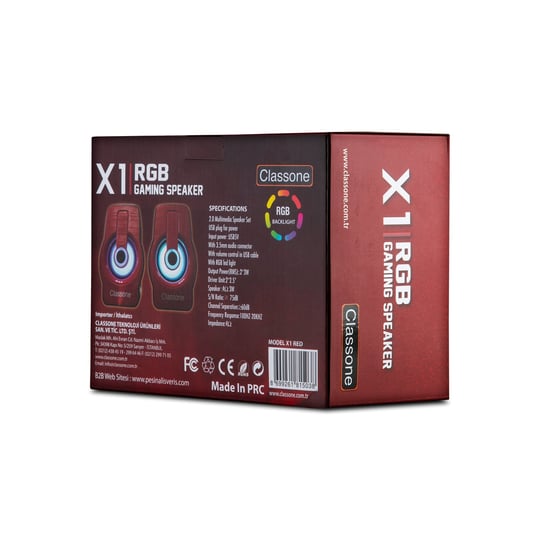 Classone X1 Black Rgb Işıklı  Gaming  Usb Hoparlör Kırmızı Speaker