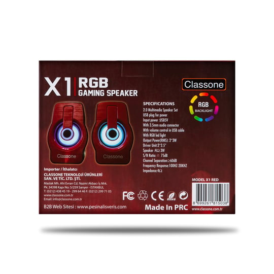 Classone X1 Black Rgb Işıklı  Gaming  Usb Hoparlör Kırmızı Speaker