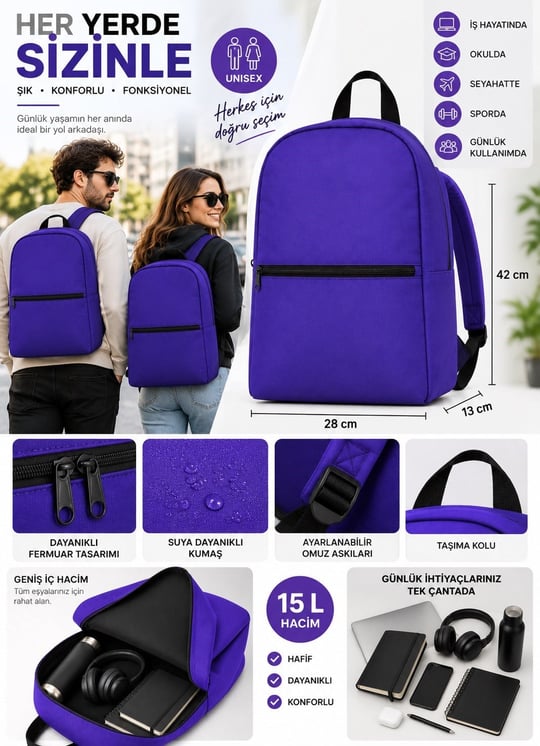 Classone XYZ Eko Serisi XYZ-S13 Günlük Kullanım,Unisex Okul,Sırt Çantası