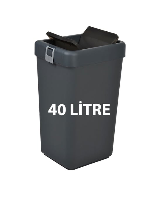 Motek Comfort 40 Litre Kilitli Hassas Kapaklı Yeni Nesil Çöp Kutusu Kovası Antrasit 