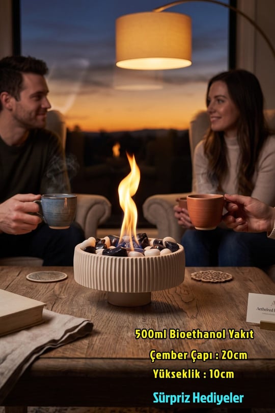 Technow GBD Taş Döküm Dumansız Masa Şömine Ateş Çukuru (500ml Bioethanol+Hazne)