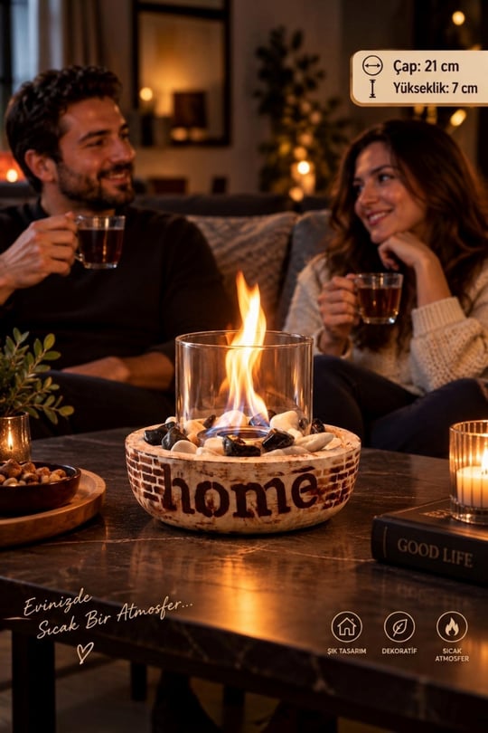 Technow Home-200C Cam Hazneli Masa Şömine Ateş Çukuru (500ml Bioetanol+Hazne+Söndürme Kapağı) 
