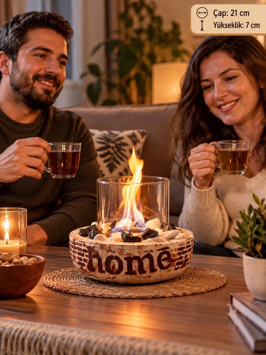 Technow Home-200C Cam Hazneli Masa Şömine Ateş Çukuru (500ml Bioetanol+Hazne+Söndürme Kapağı) 