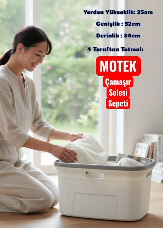 Technow Motek 4 Taraflı Tutulabilen Çamaşır Sepeti Selesi Beyaz Gri