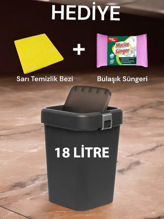 Technow Motek COB-411S 18 Litre Çöp Kutusu Kovası + Temizlik Seti