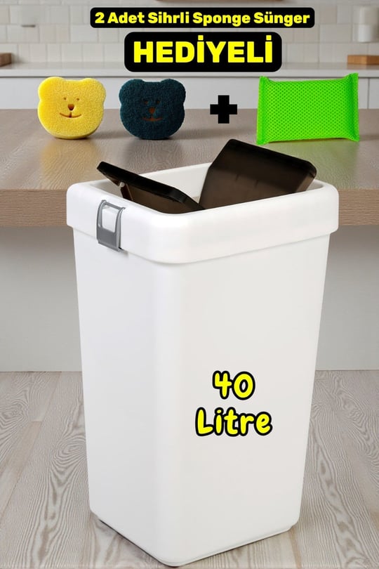 Technow Motek COB-412 40 Litre Kilitli Hassas Kapaklı Çöp Kutusu Kovası + Temizlik Seti