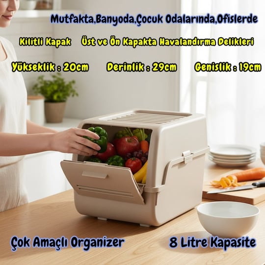 Technow Motek MT-40 S-Box 8 Litre Çok Amaçlı Organizer Düzenleyici Bej 2 Adet