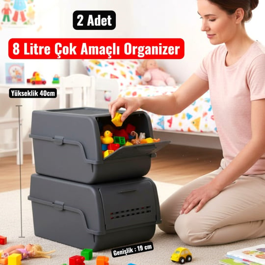 Technow Motek MT-40 S-Box 8 Litre Çok Amaçlı Organizer Düzenleyici Antrasit  2 Adet