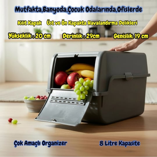 Technow Motek MT-40 S-Box 8 Litre Çok Amaçlı Organizer Düzenleyici Antrasit  2 Adet