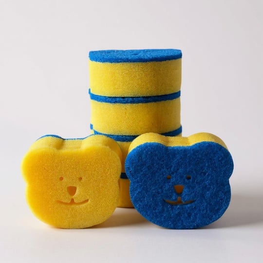 Technow Sponge Çift Taraflı Gülen Yüz Çok Amaçlı Sihirli Bulaşık Süngeri Sarı Lacivert  2 Adet