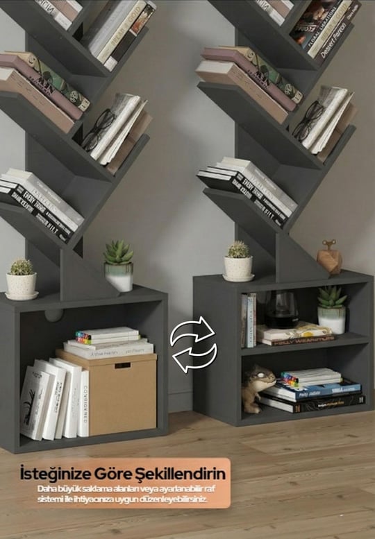 6 Katlı Kitaplık Depolama Dolaplı, Dar ve Uzun Ağaç Kitaplık | Modern Rustik Kahverengi Kitap Düzenleyici