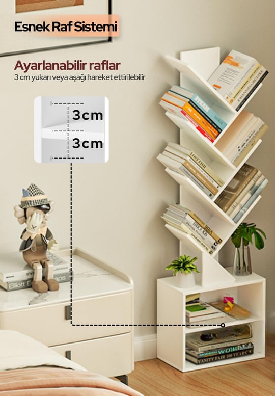 6 Katlı Kitaplık Depolama Dolaplı, Dar ve Uzun Ağaç Kitaplık | Modern Rustik Kahverengi Kitap Düzenleyici