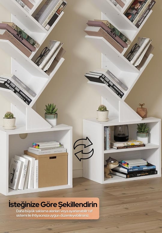 6 Katlı Kitaplık Depolama Dolaplı, Dar ve Uzun Ağaç Kitaplık | Modern Rustik Kahverengi Kitap Düzenleyici