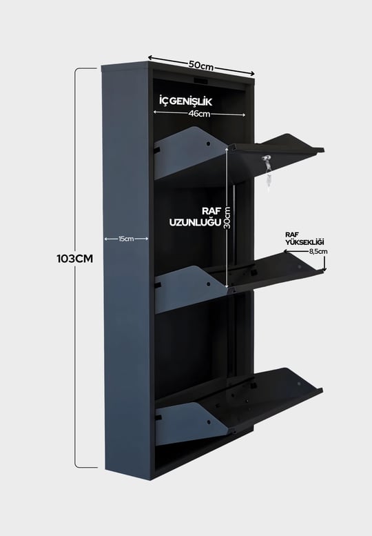 Antrasit Kilitli Metal Ayakkabılık