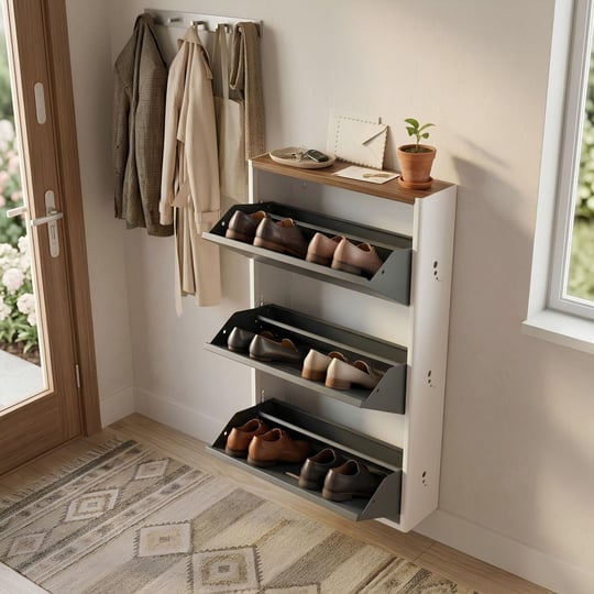 Cabsette Ahşap Tablalı Oval Kenarlı 3'lü Metal Ayakkabılık