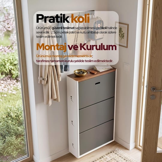 Cabsette Ahşap Tablalı Oval Kenarlı 3'lü Metal Ayakkabılık