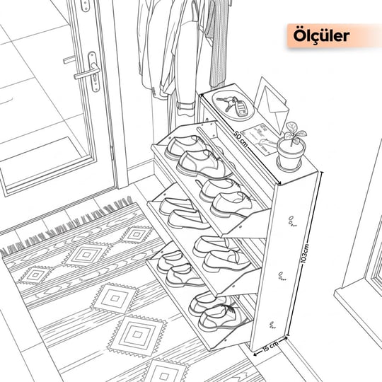 Cabsette Ahşap Tablalı Oval Kenarlı 3'lü Metal Ayakkabılık