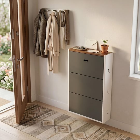 Cabsette Ahşap Tablalı Oval Kenarlı 3'lü Metal Ayakkabılık