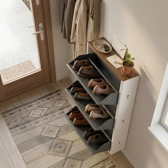 Cabsette Ahşap Tablalı Oval Kenarlı 3'lü Metal Ayakkabılık