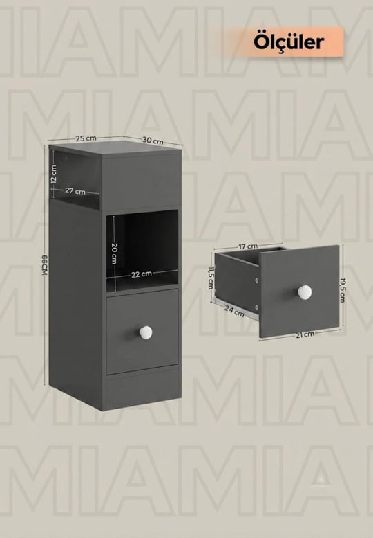 Mia Dar Komodin – Çekmeceli, Değiştirilebilir Açık Bölmeli Komodin, Yan Sehpa
