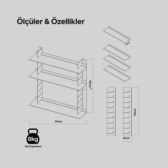 Pratik Modül Metal Duvar Rafı