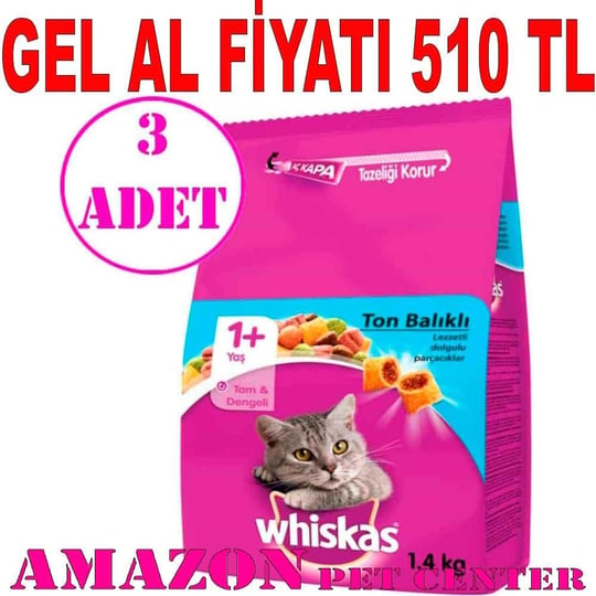 Whiskas Kuru Kedi Maması Ton Balıklı Ve Sebzeli 1,4 kg 3 AD 18747003 Amazon  Pet
