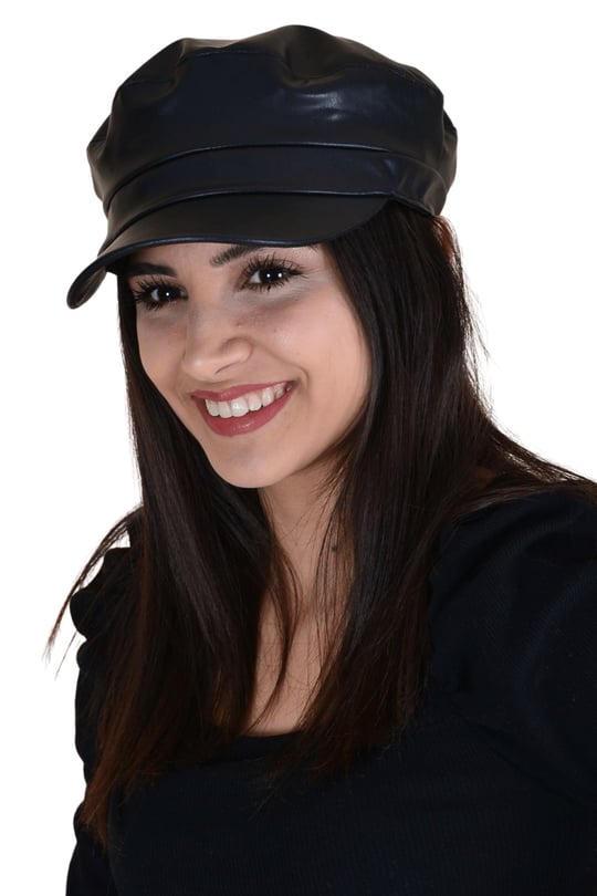 Kadın Siyah Deri Kasket Şapka I Butik Buruç'ta