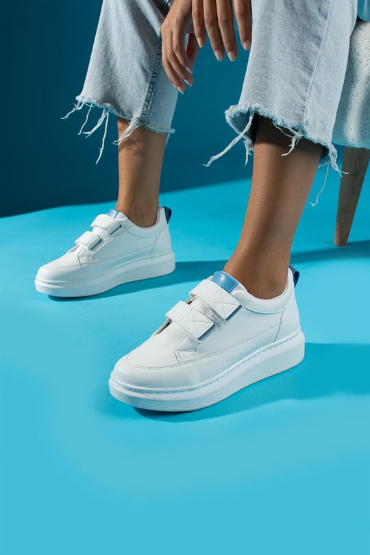 SHOETEK Vicenta Kadın Sneakers Bantlı Spor Ayakkabı Beyaz Deri