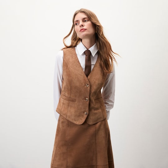 Alaqua Kahve Kadın Süet Deri Yelek