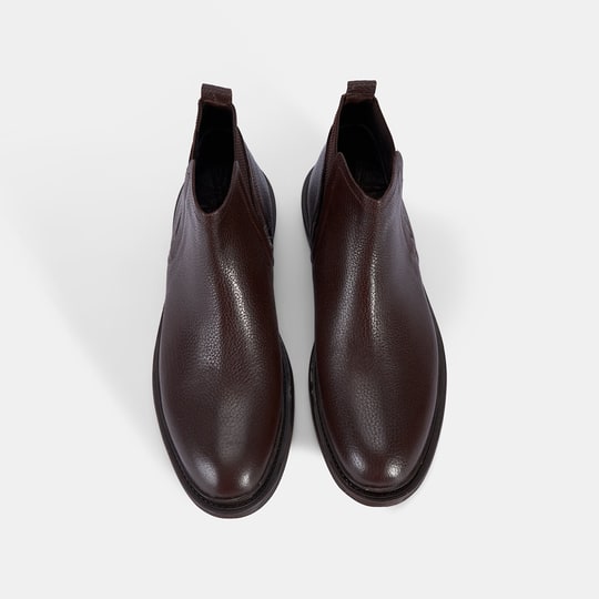 Erkek Kahve Lastik Detaylı Deri Bot