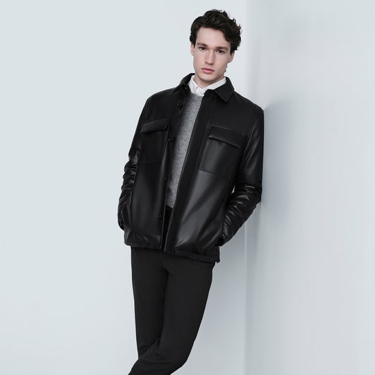 Erkek Siyah Gömlek Yaka Deri Ceket