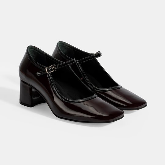 Kadın Bordo Ayarlanabilir Tokalı Kalın Topuklu Klasik Ayakkabı