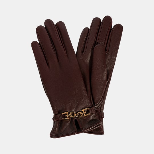 Kadın Bordo Zincir Aksesuarlı Deri Eldiven