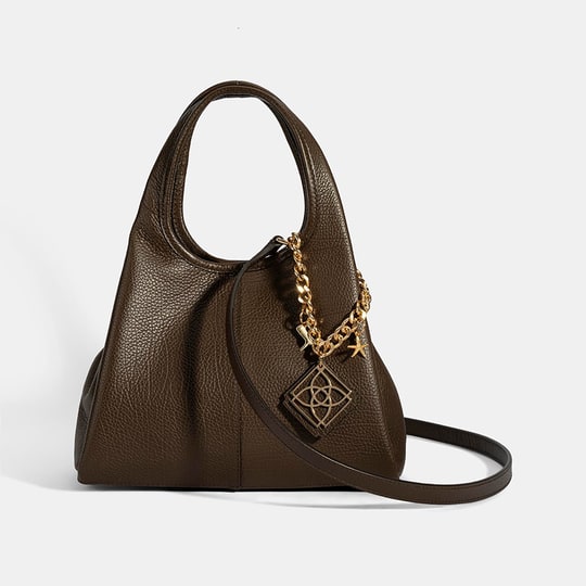 Kadın Kahve Charm Aksesuarlı Deri El Çantası