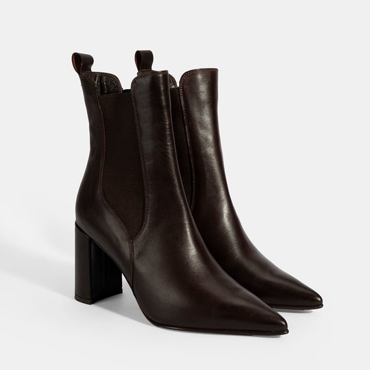 Kadın Kahve Lastikli Topuklu Deri Bot