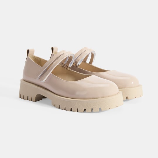 Kadın Krem Mary Jane Cırt Detaylı Deri Babet