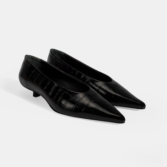 Kadın Siyah Kroko Baskılı Topuklu Ayakkabı