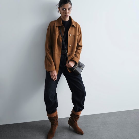 Kadın Taba Gömlek Yakalı Düğmeli Süet Ceket