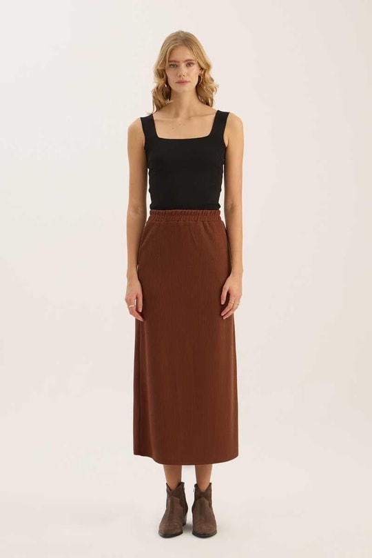 Basic Triko Etek Kahverengi